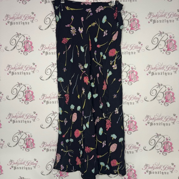 Salaam! Skirt water color flowers floral black multi color long maxi skirt cute - Picture 3 of 6